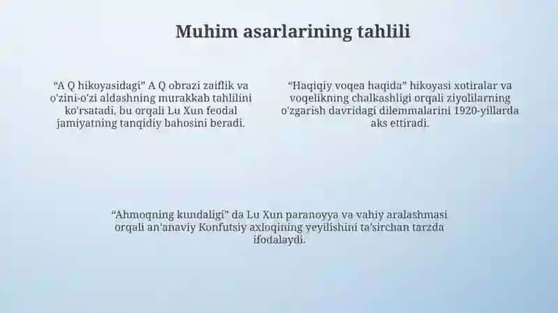 Luy Sin 鲁迅, ning zamonaviy Xitoy adabiyoti boshlanishiga ijodiy ta’siri 4