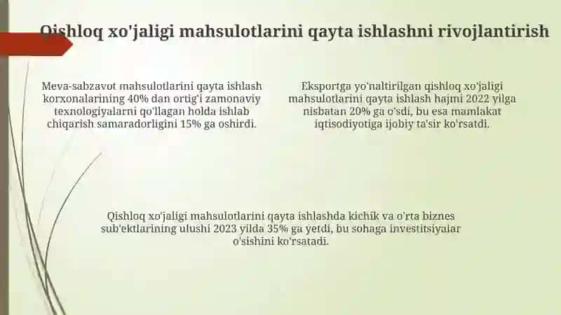 Agrobiznesda qishloqxo'jaligi mahsulotlarini qayta ishlashni rivojlantirish 4