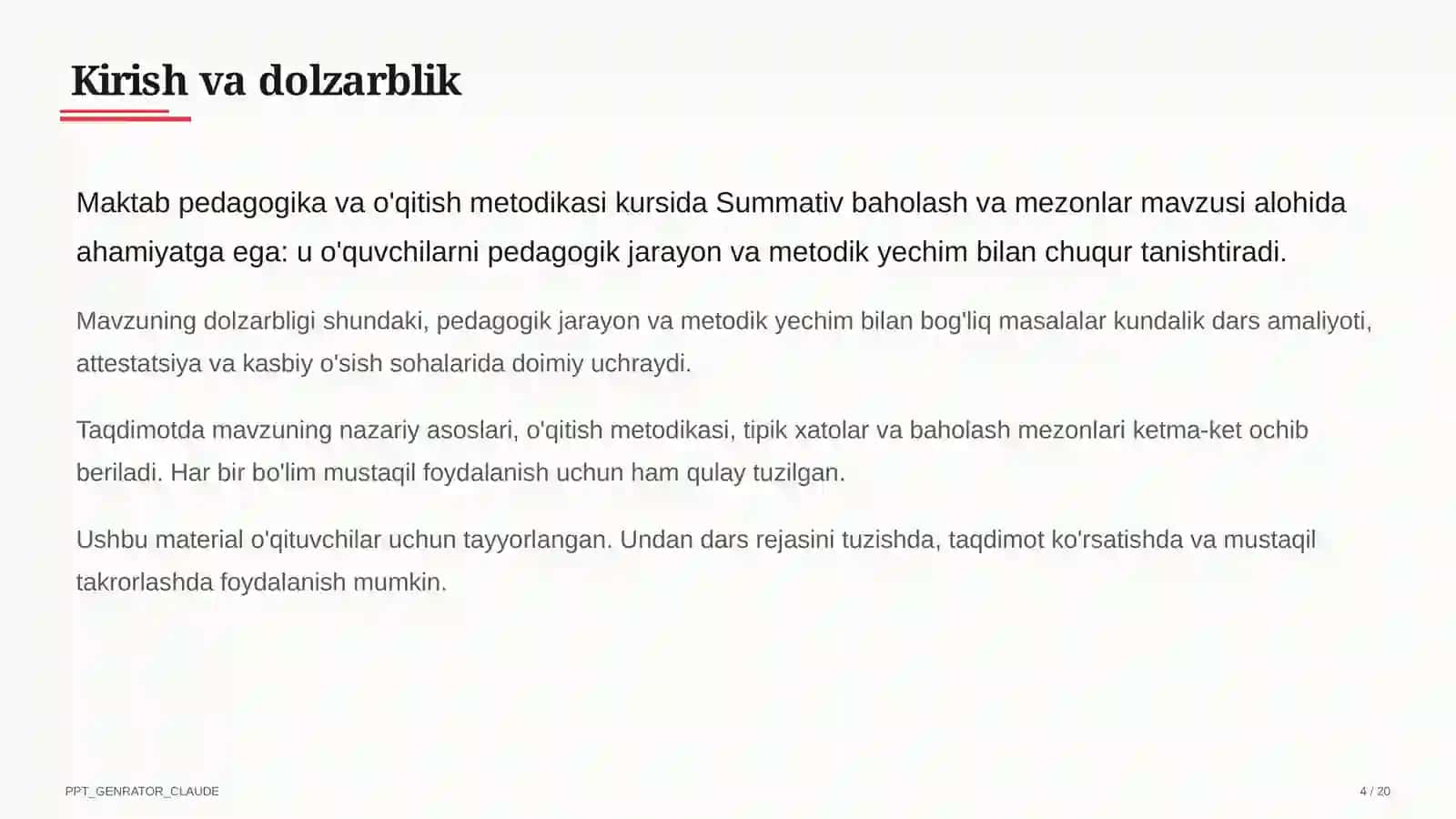 Summativ baholash va mezonlar 4