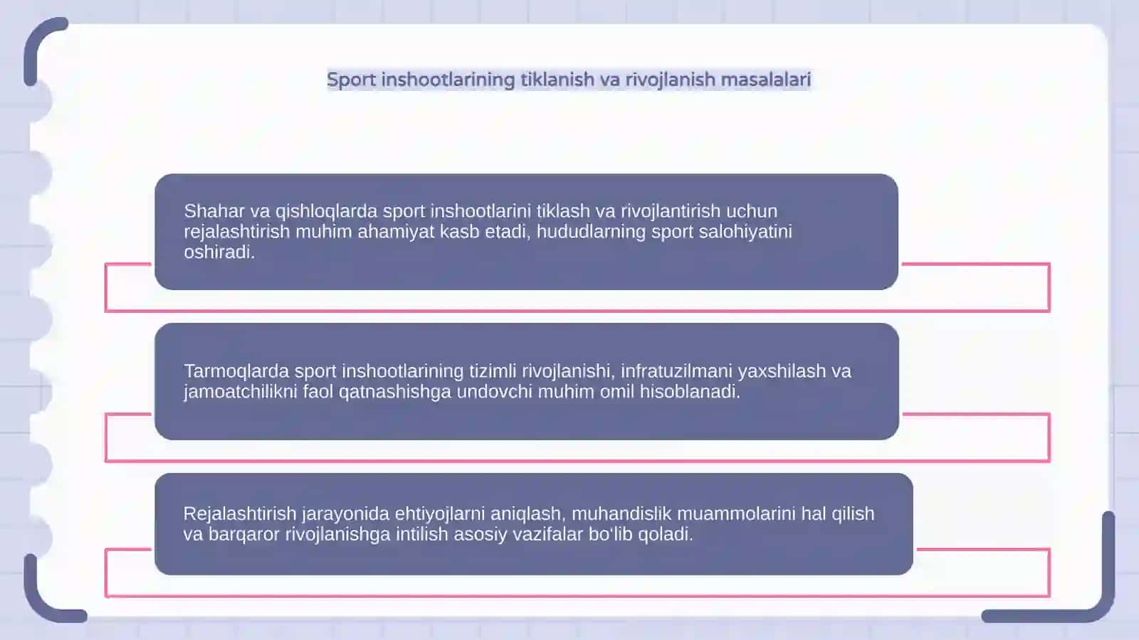 Shahar va qishloqlarda sport inshooatlari tarmoqlari va rejalashtirish 4