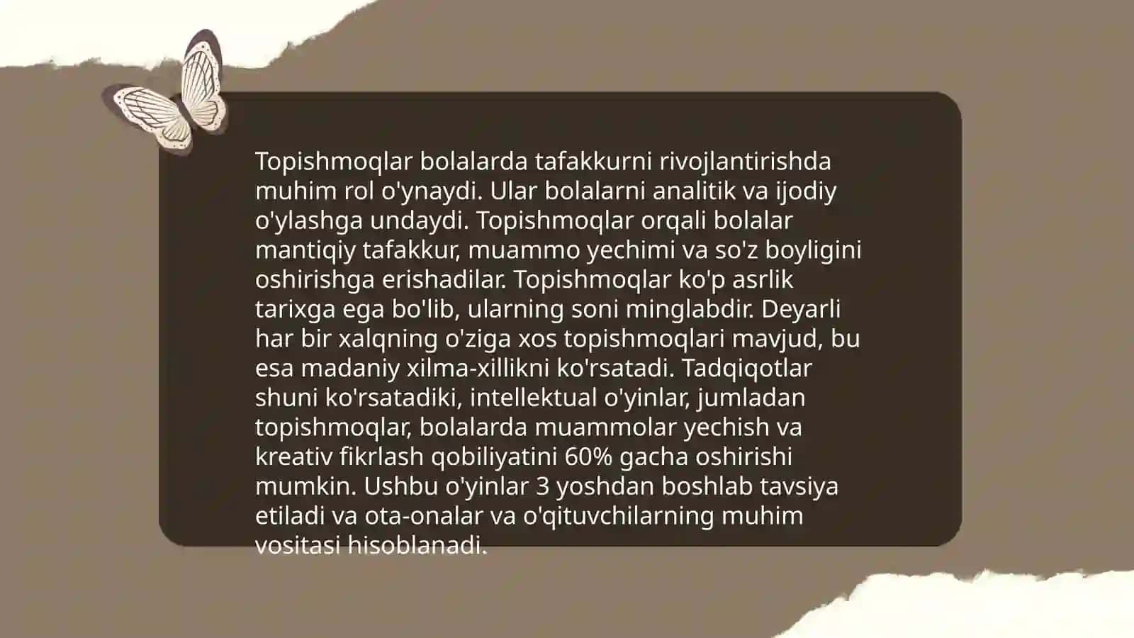 Maqol,topishmoq va tez aytishlarning tarbiyaviy axamiyati 4