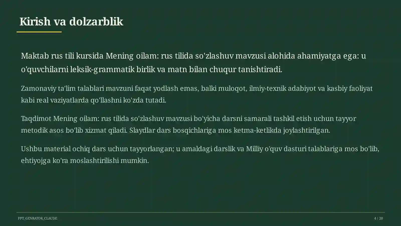 Mening oilam: rus tilida so'zlashuv (3-sinf) 4
