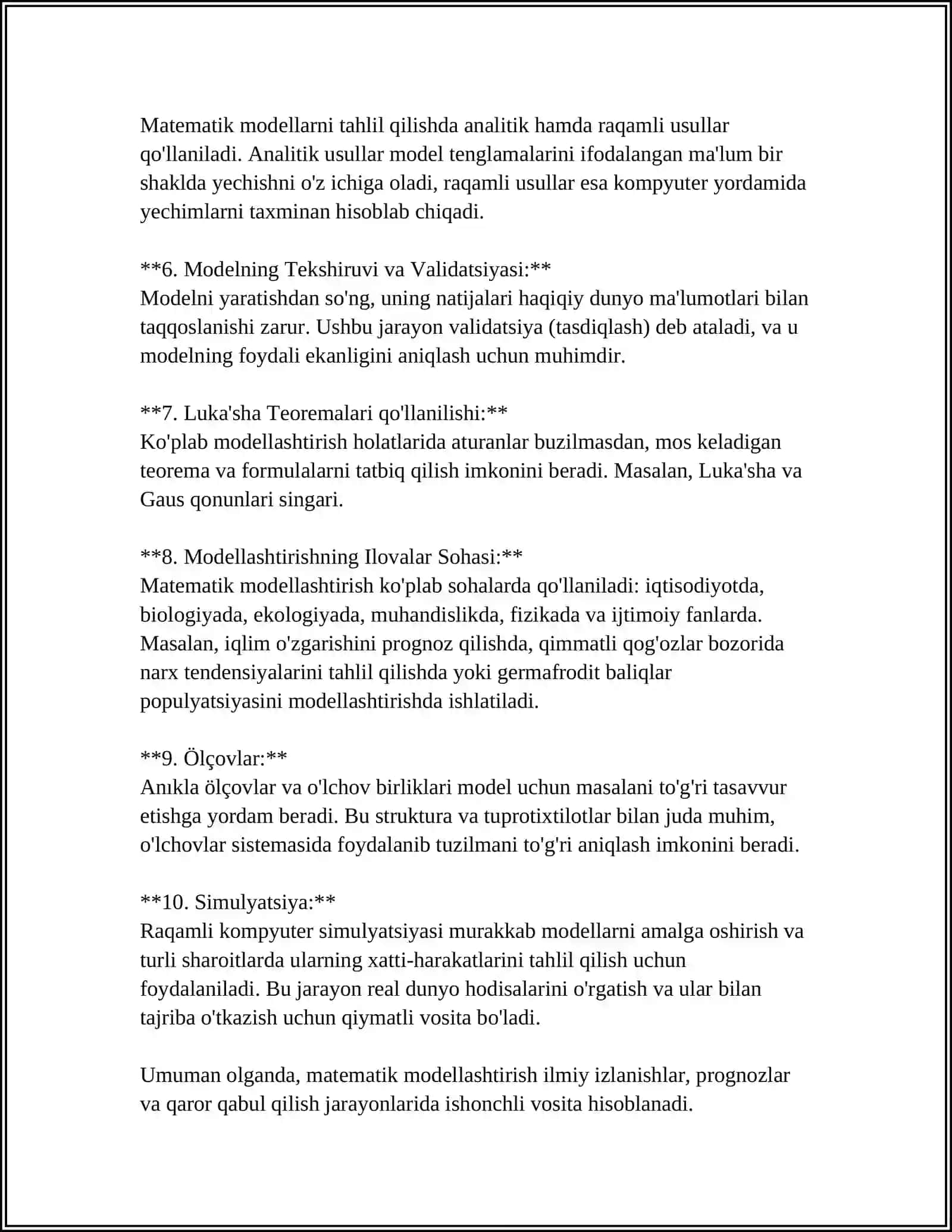 MATEMATIK MODELLARNI TAHLIL QILISH, MODEL VA OB‘EKTNING ADEKVATLIGI 4