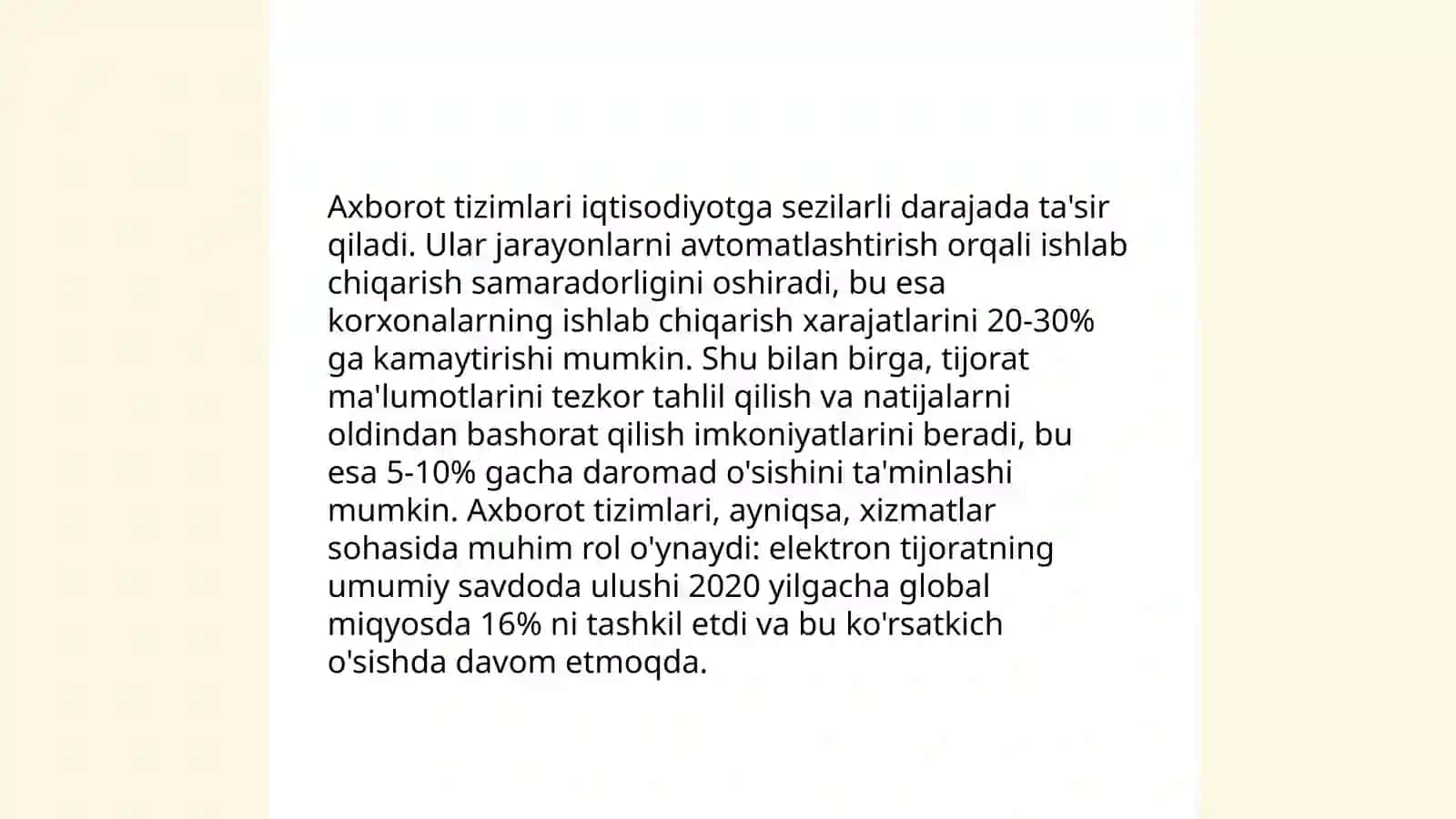 Iqtisodiyotda axborot tizimlarining o'zaro integratsiyasi Mustaqil ish 4