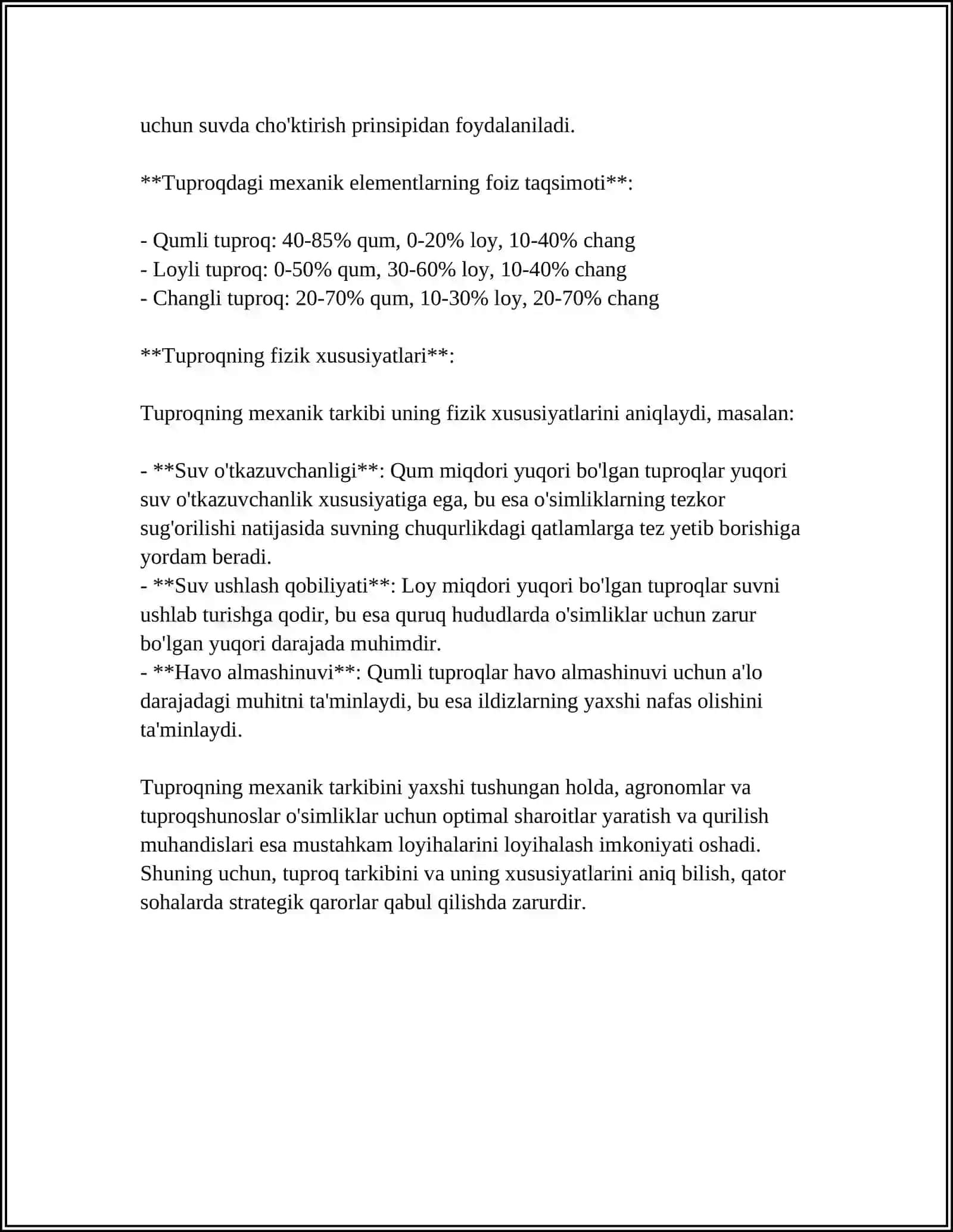 TUPROQDAGI MEXANIK ELEMENTLAR, ULARNING KIMYOVIY TARKIBI VA FIZIK XOSSALARI 4
