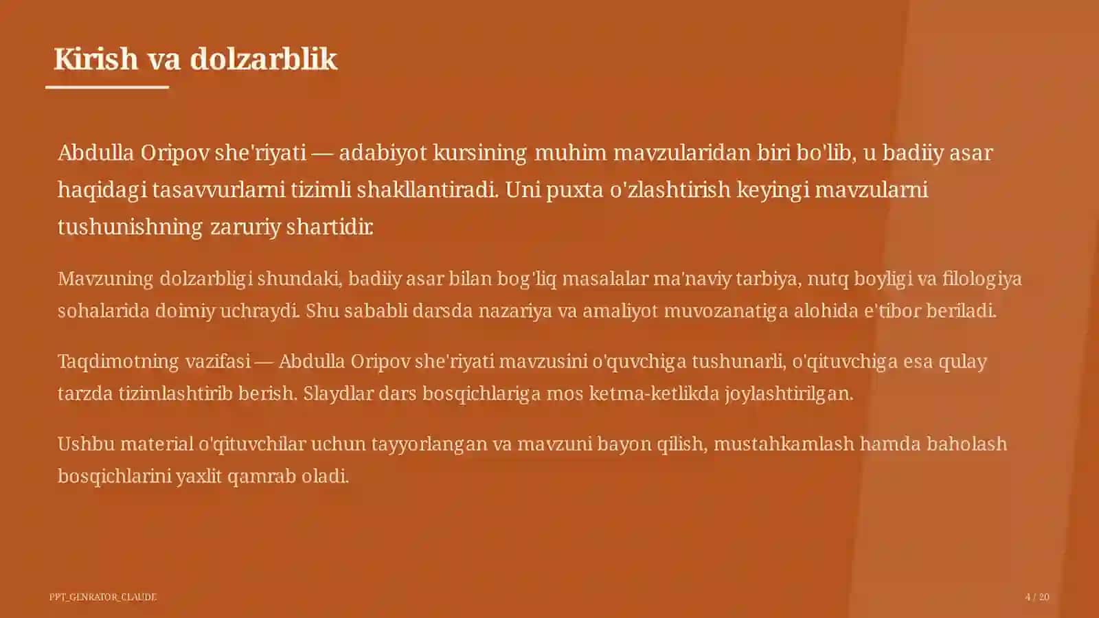 Abdulla Oripov she'riyati (9-sinf) 4