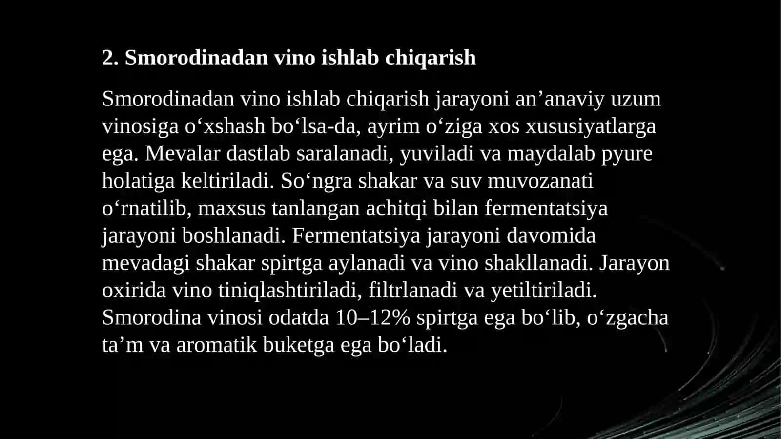 Smorodina Vino ishlab chiqarish texnologiyasi 4