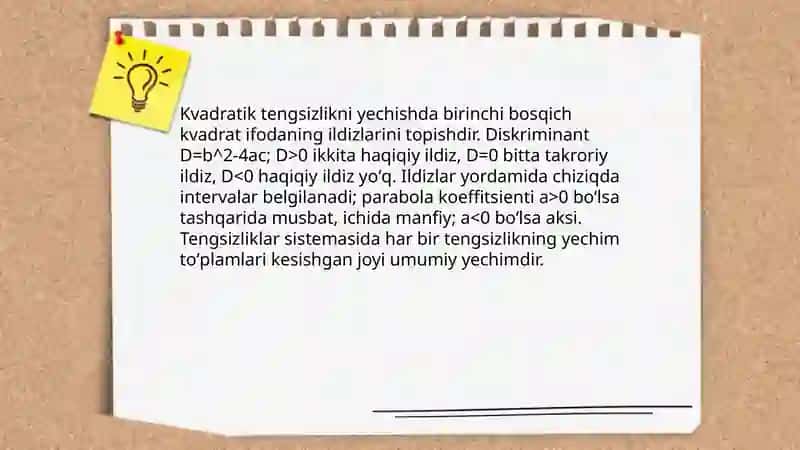Ikkinchi darajali bir noma'lumli tengsizliklar sistemasi 4