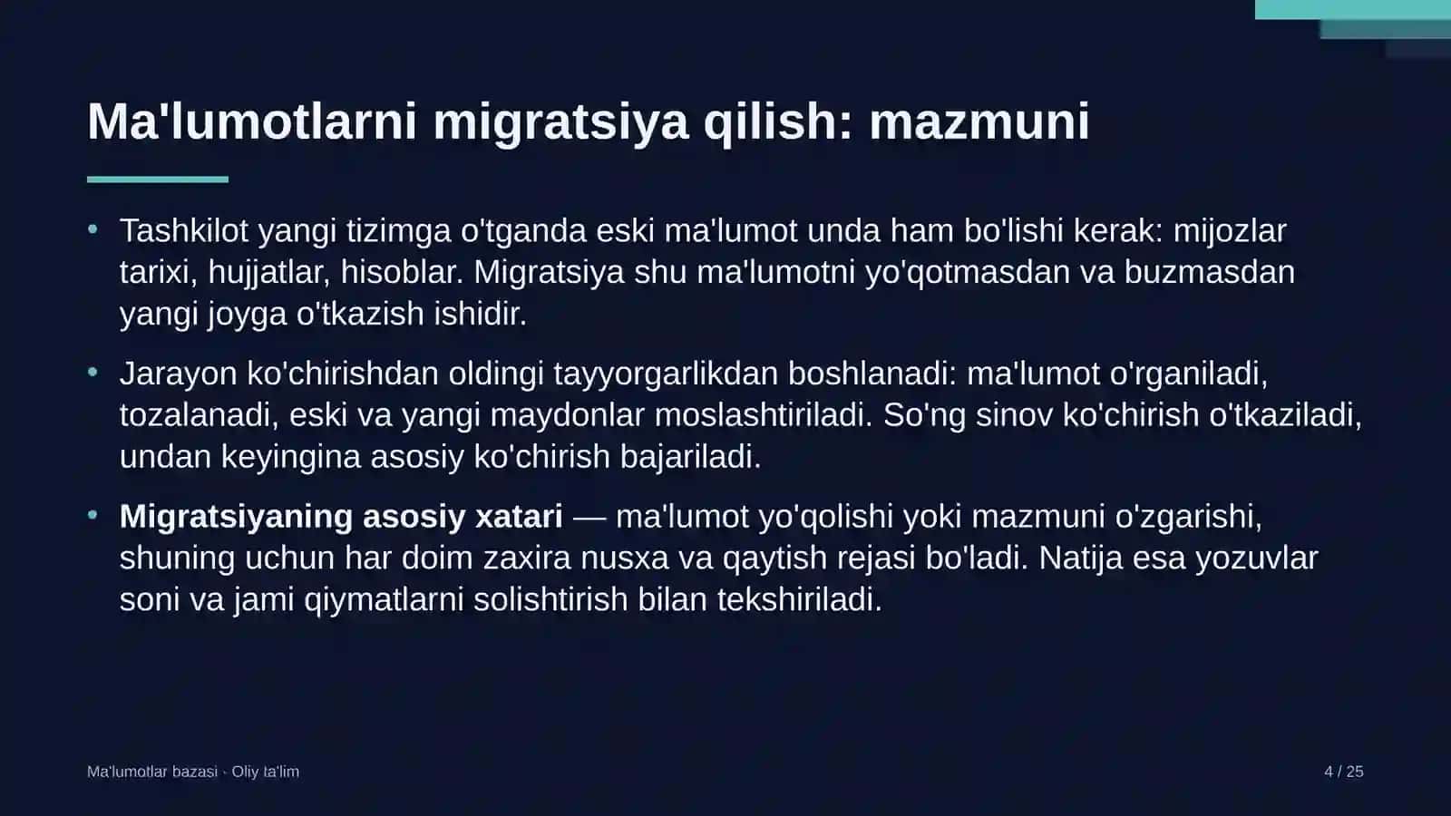 veterinariya xizmatida ma'lumotlarni migratsiya qilish 8589 4