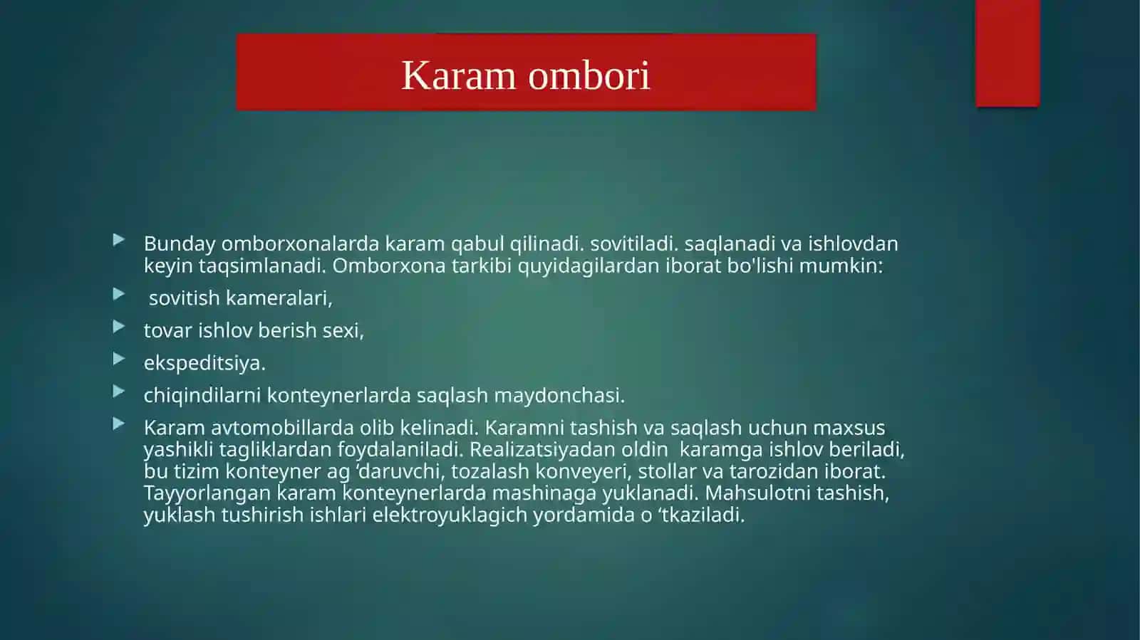 Meva-sabzavot, uzum, ildizmeva, poliz va kartoshka mahsulotlarini saqlash omborlari. 4