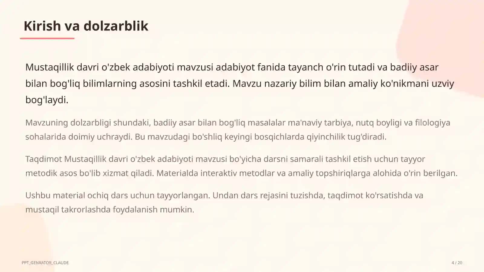 Mustaqillik davri o'zbek adabiyoti (11-sinf) 4