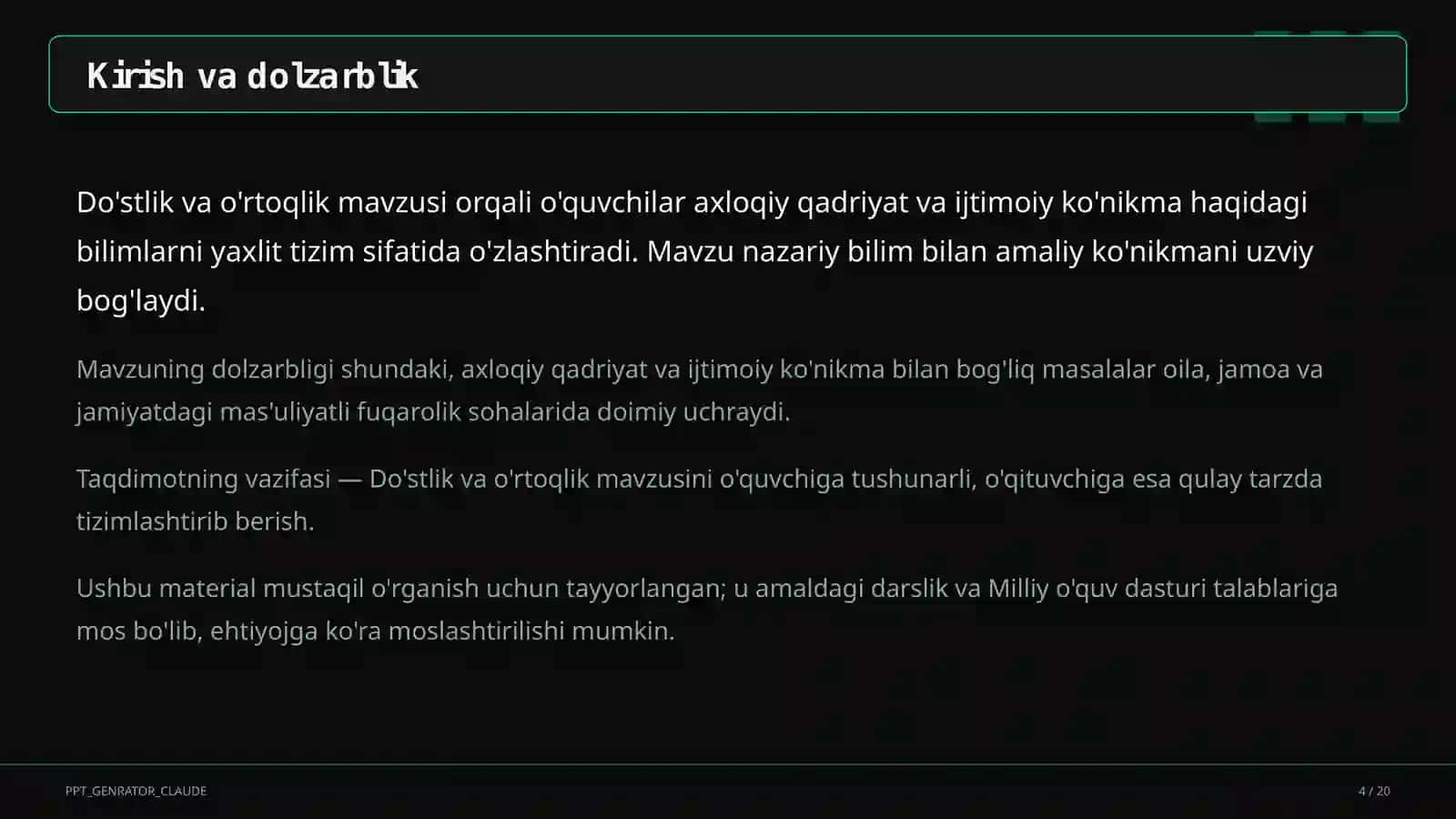 Do'stlik va o'rtoqlik (2-sinf) 4
