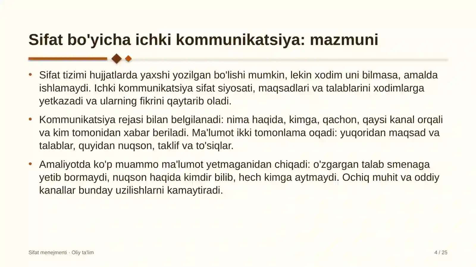 Chakana savdoda sifat bo'yicha ichki kommunikatsiyalarni yo'lga qo'yish 4
