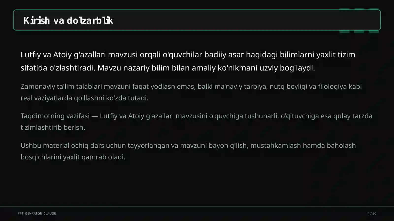 Lutfiy va Atoiy g'azallari (10-sinf) 4