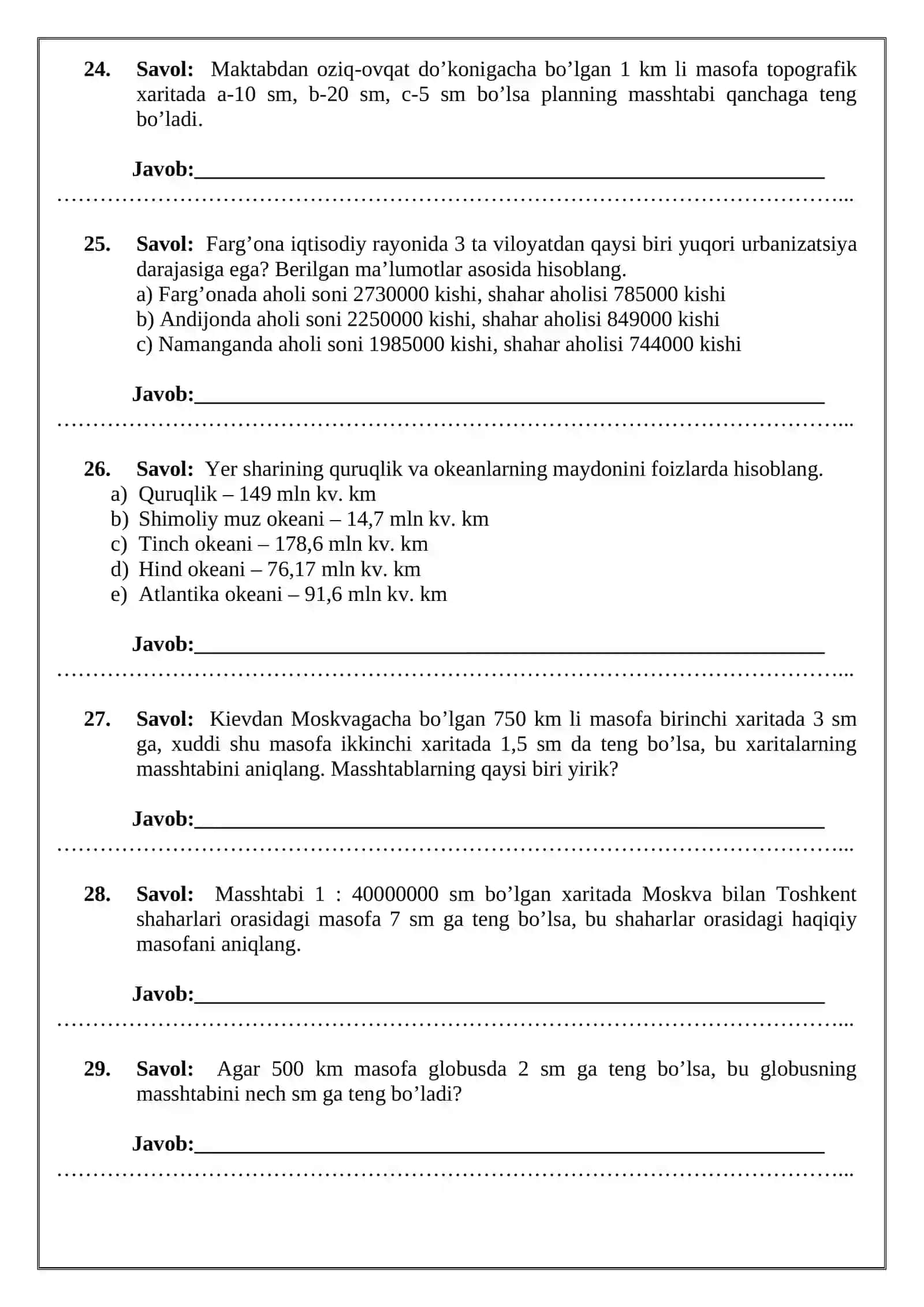 Geografiya fanidan topshiriqlar 4