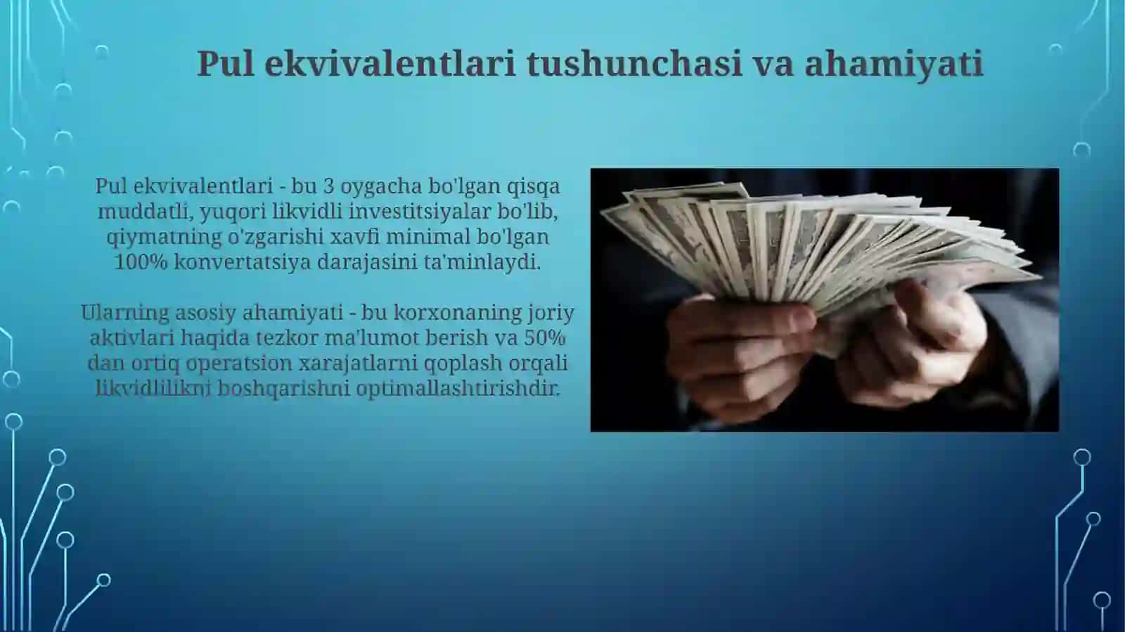 Pul ekvivalenti, yoldagi pullar hisobi. 4
