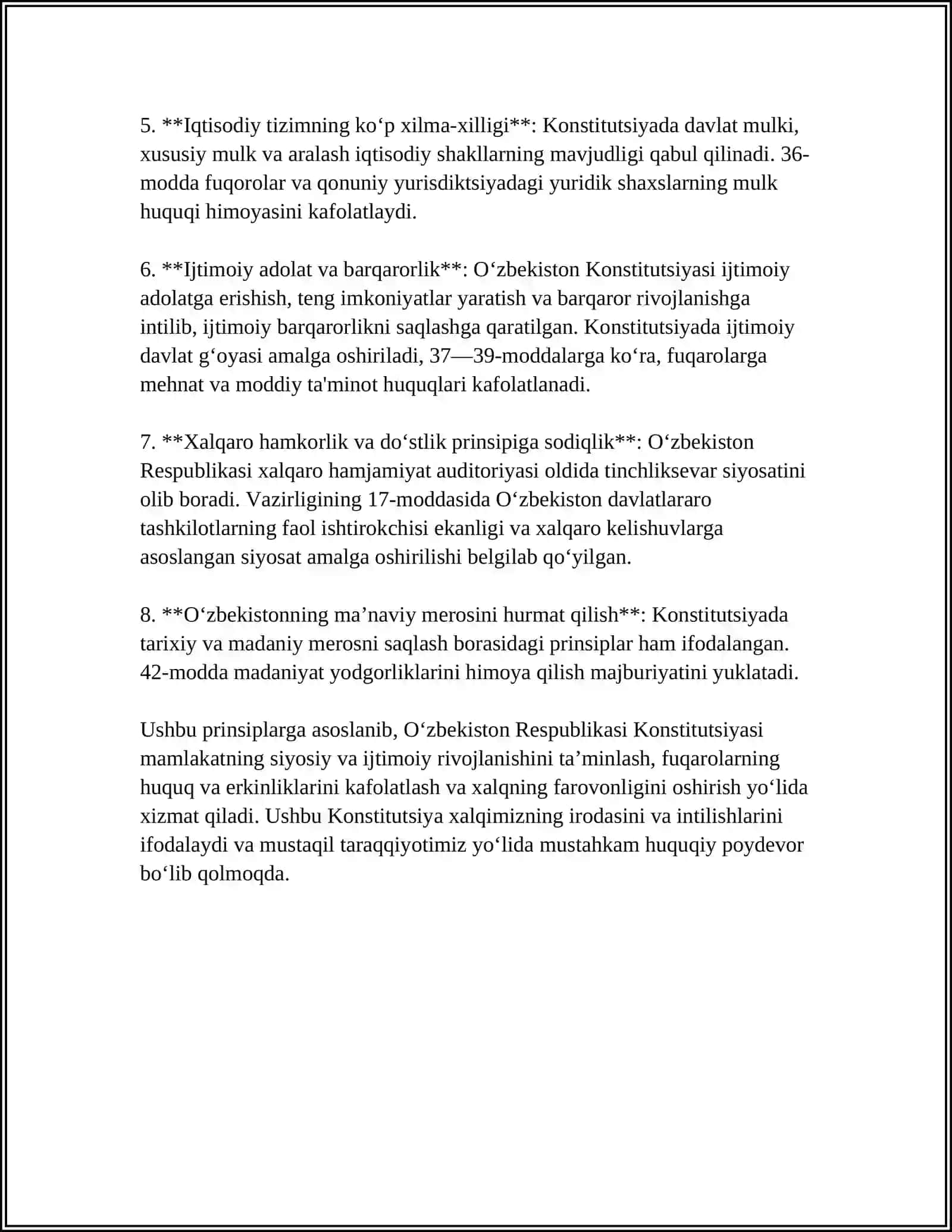 UZBEKISTON RESPUBLIKASINING KONSTUTSIYASIDA INSON HUQUQLARI VA QONUNCHILIK MASALASI 4