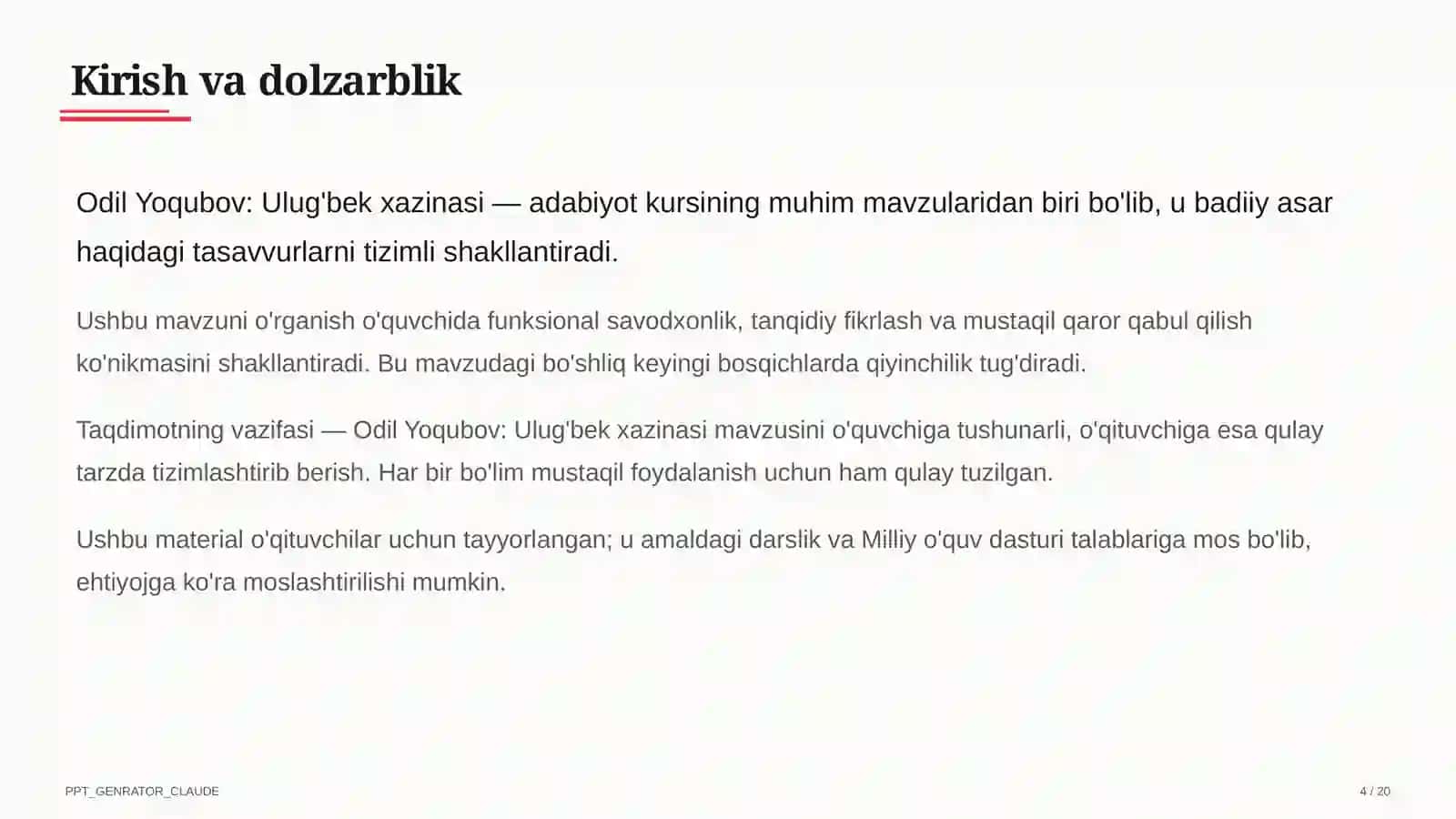 Odil Yoqubov: Ulug'bek xazinasi (8-sinf) 4