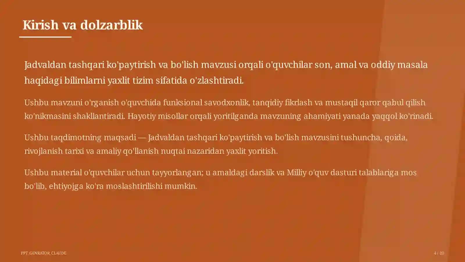 Jadvaldan tashqari ko'paytirish va bo'lish (3-sinf) 4