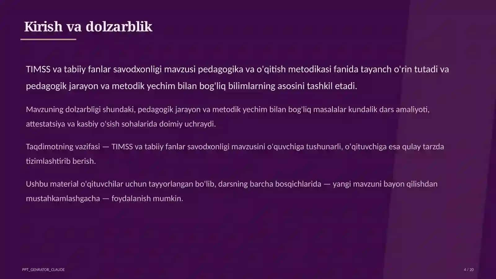 TIMSS va tabiiy fanlar savodxonligi 4