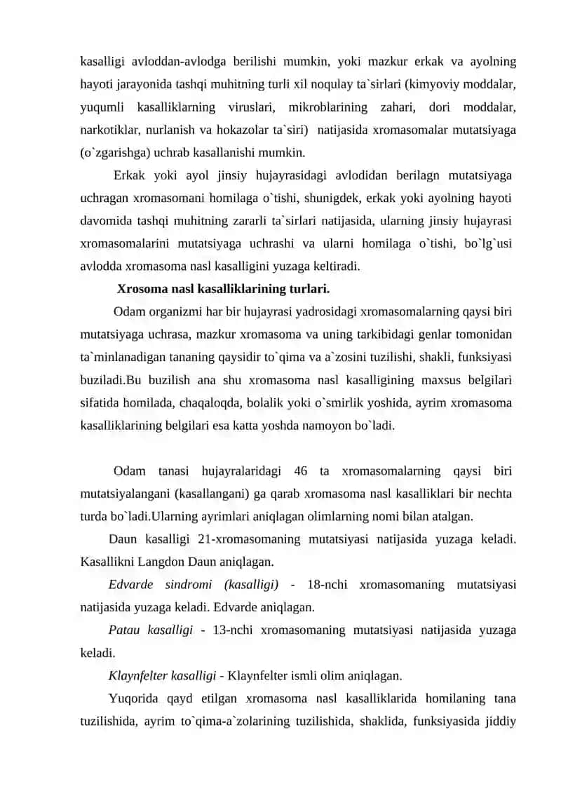 Xromosoma kasalliklarining kelib chiqish sabablari va asoratlari 4