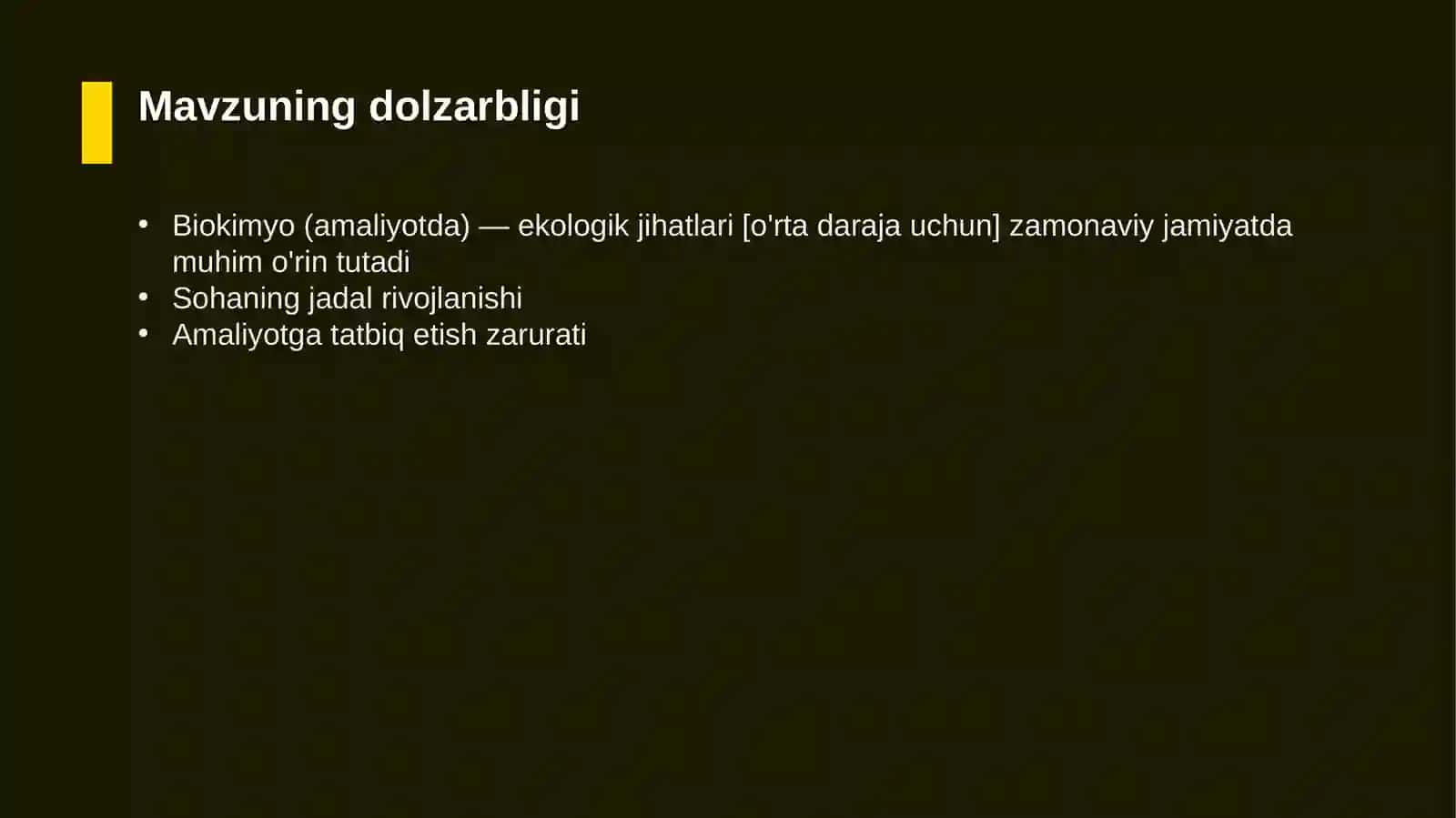 Biokimyo (amaliyotda) — ekologik jihatlari [o'rta daraja uchun] 4