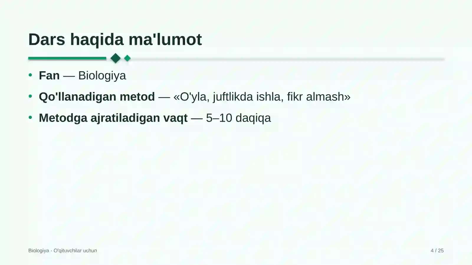biologiya darslarida o'yla juftlikda ishla fikr almash metodidan foydalanish 8884 4