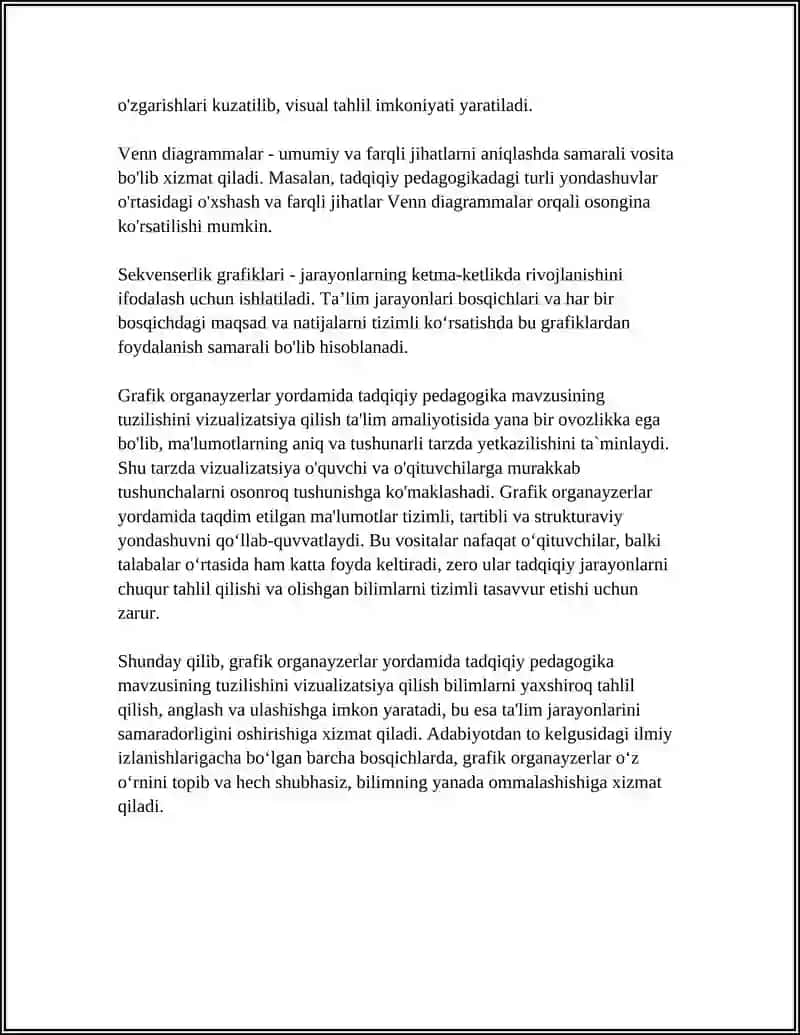 TADQIQIY PEDAGOGIKA VA TA'LIM AMALIYOTI MAVZUSINI GRAFIK ORGANAYZERLAR ORQALI YORITISH 4