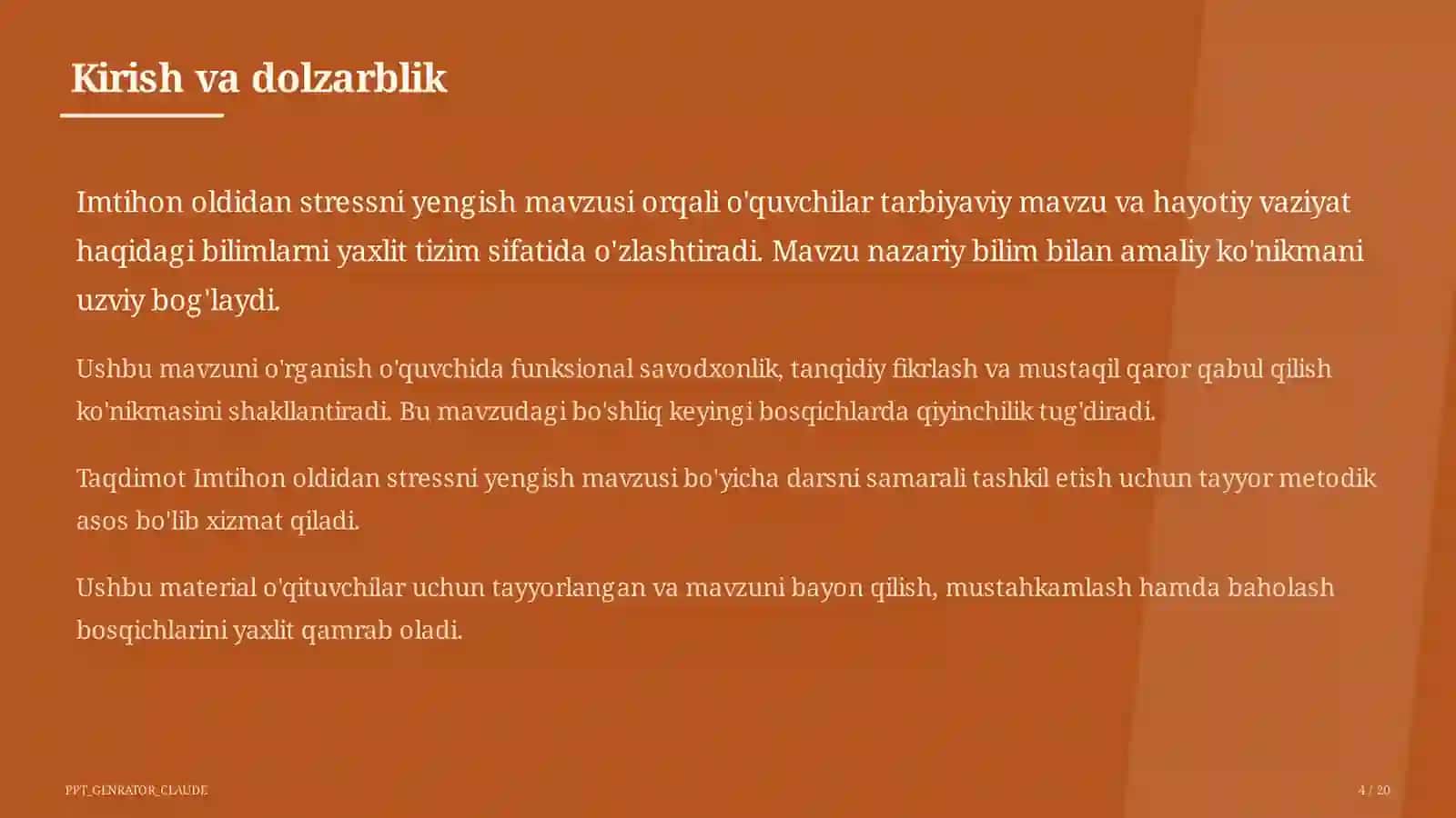 Sinf soati va tarbiyaviy tadbirlar (1–11) — o'qituvchilar uchun 4