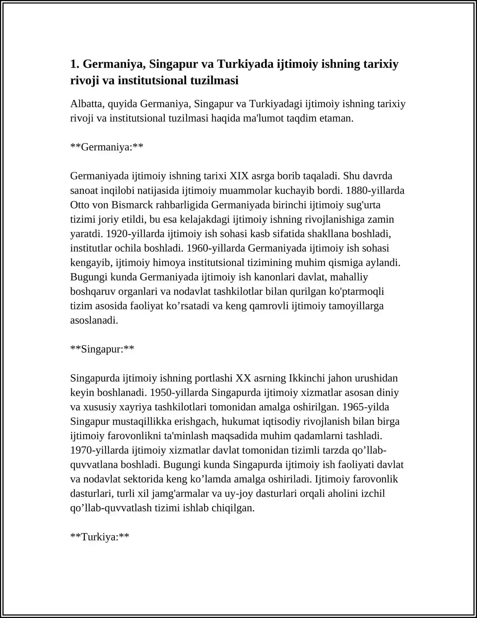 IJTIMOIY ISHNI XALQARO TAJRIBA BILAN TAQQOSLASH (GERMANIYA SINGAPUR TURKIYA) 4