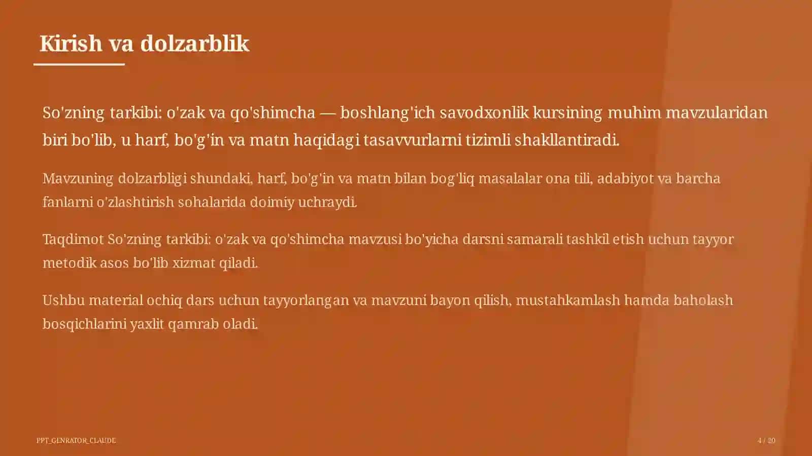 So'zning tarkibi: o'zak va qo'shimcha (3-sinf) 4