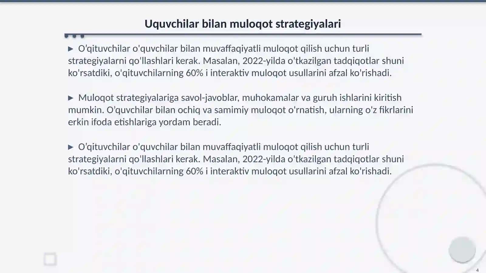 O’qtuvchining pedagogik ko'nikmalari 4