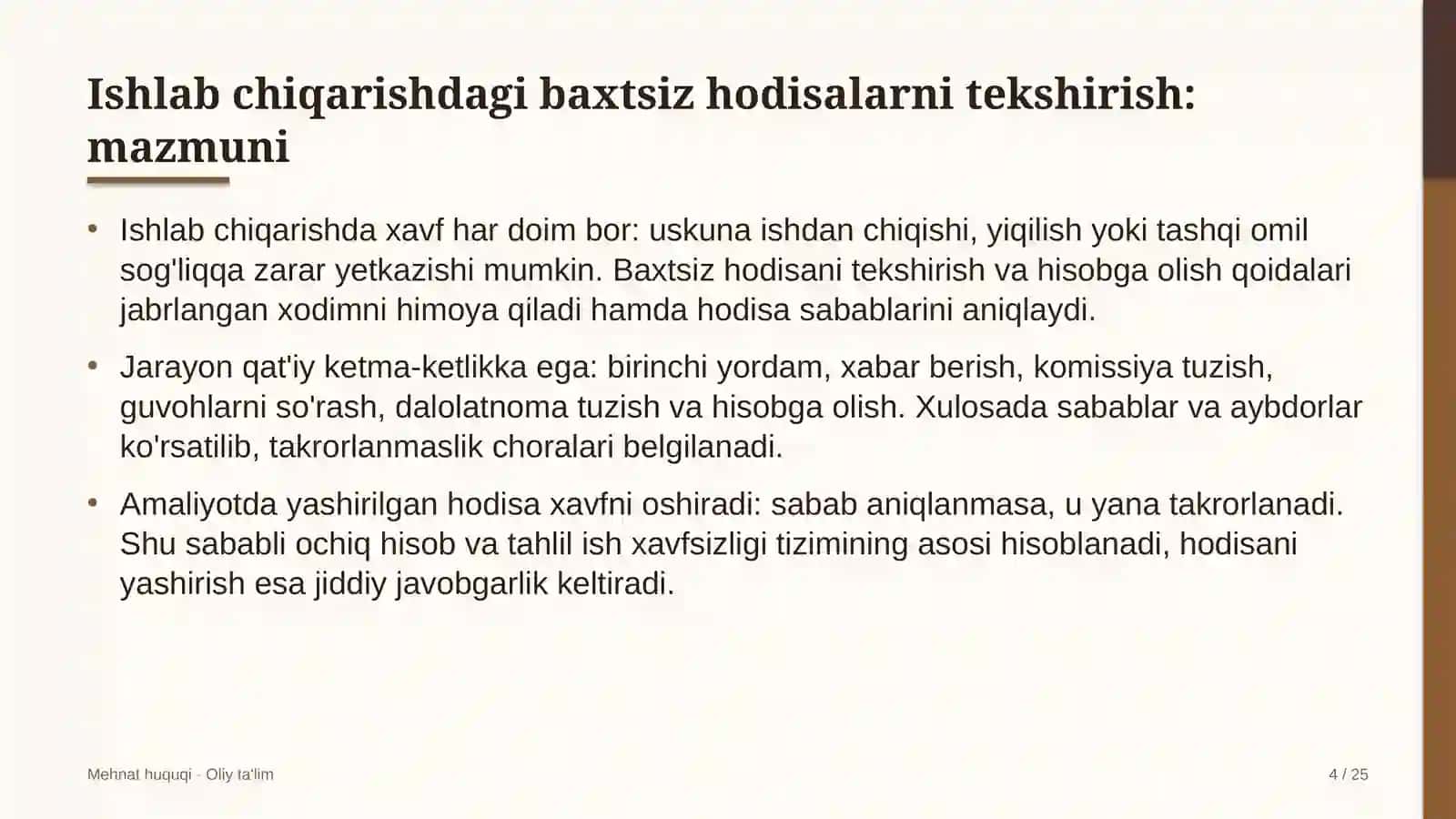 Energetika dispetcherlik markazlarida ishlab chiqarishdagi baxtsiz hodisalarni tekshirish va hisobga olish 4