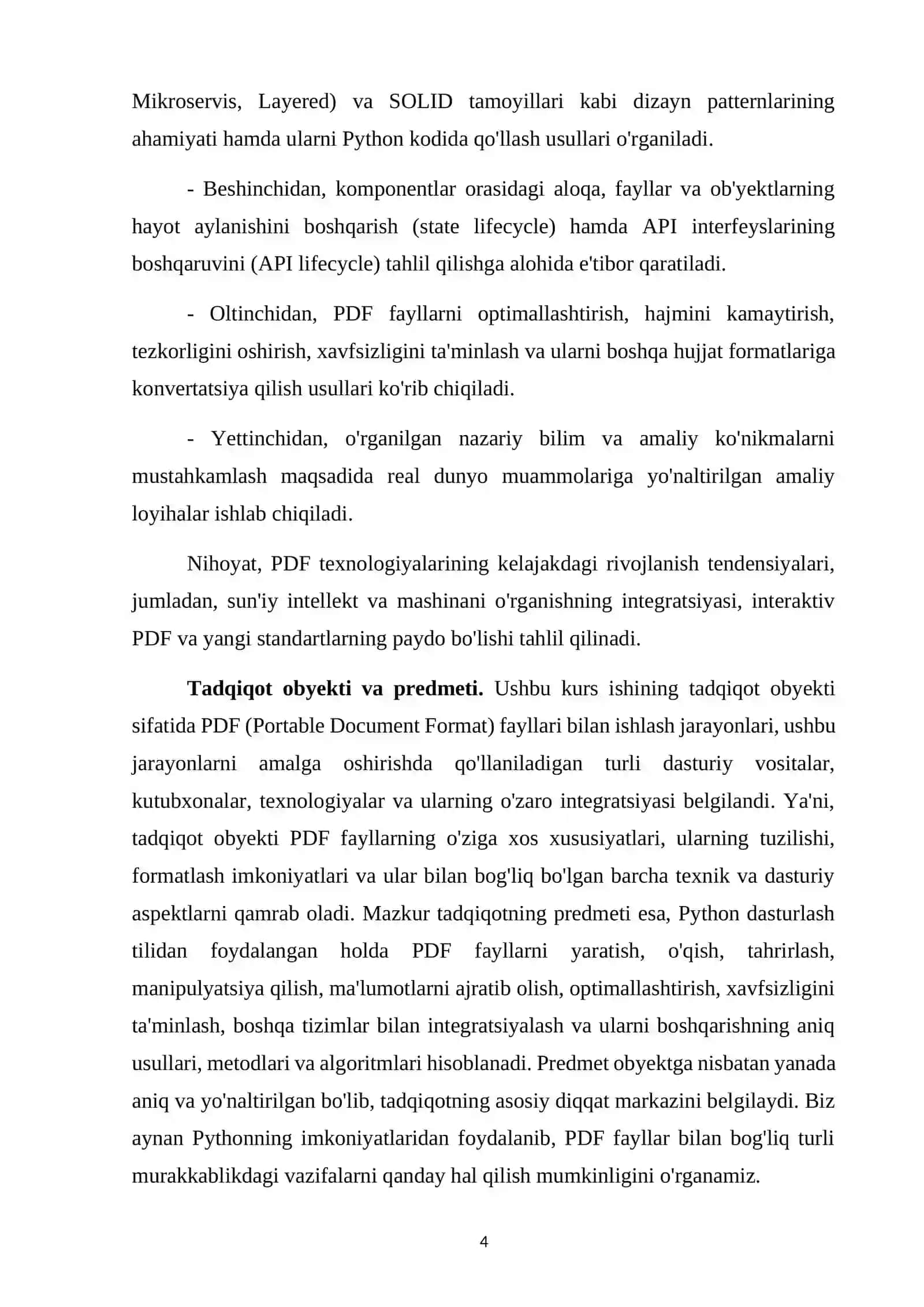 PYTHON DASTURLASH TILIDA PDF BILAN ISHLASH 4