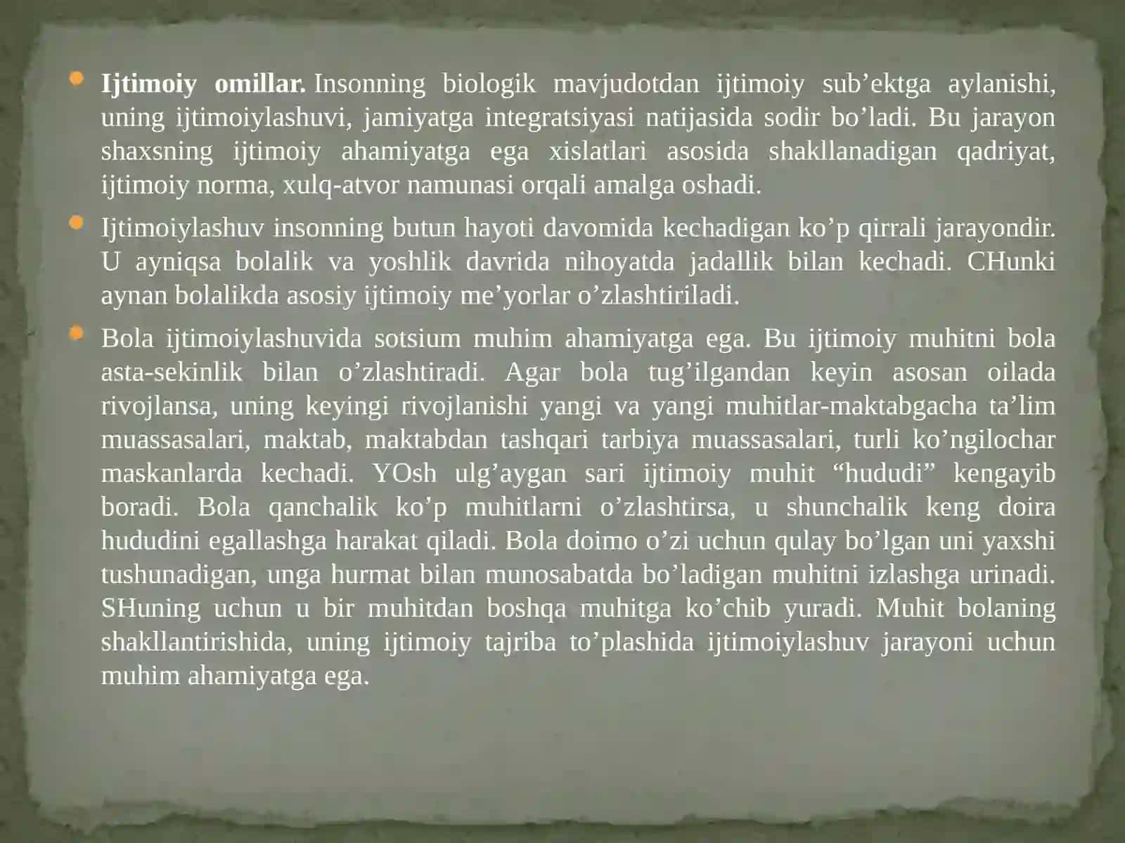 BOLALIK – INSONNING IJTIMOIY HAYOTMEʼYORLARINIEGALLAY BOSHLASH DAVRI 4