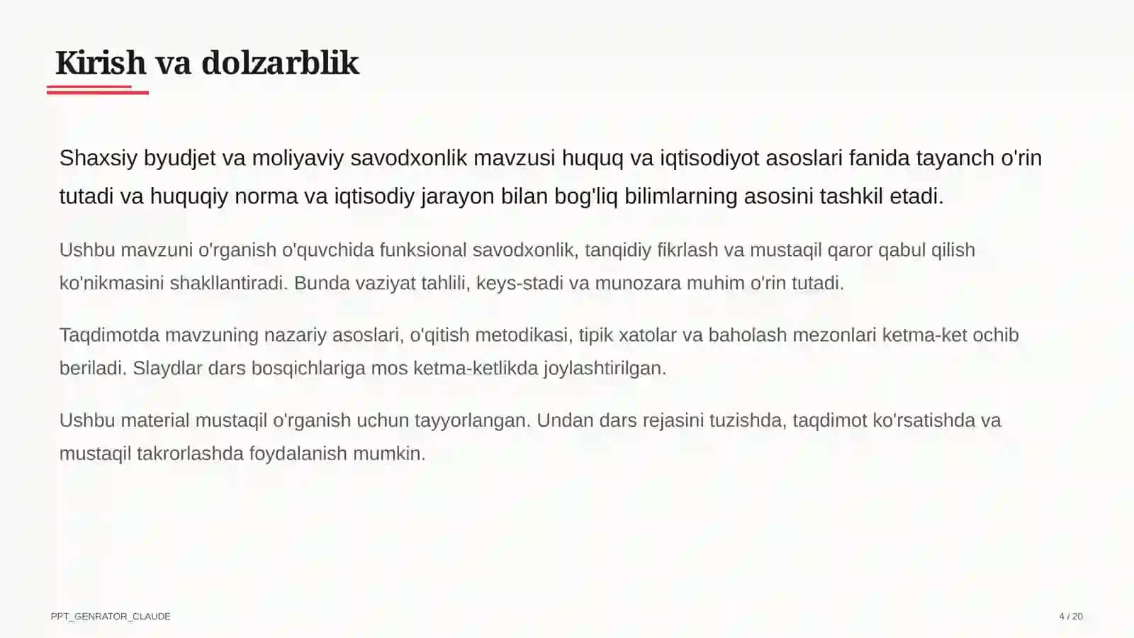 Shaxsiy byudjet va moliyaviy savodxonlik (10-sinf) 4