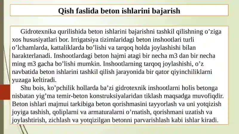 Qish faslida beton ishlarini bajarishda qo‘llaniladigan chora-tadbirlar 4