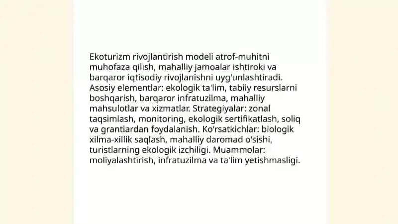 Barqaror turizmni rivojlantirish modeli 4
