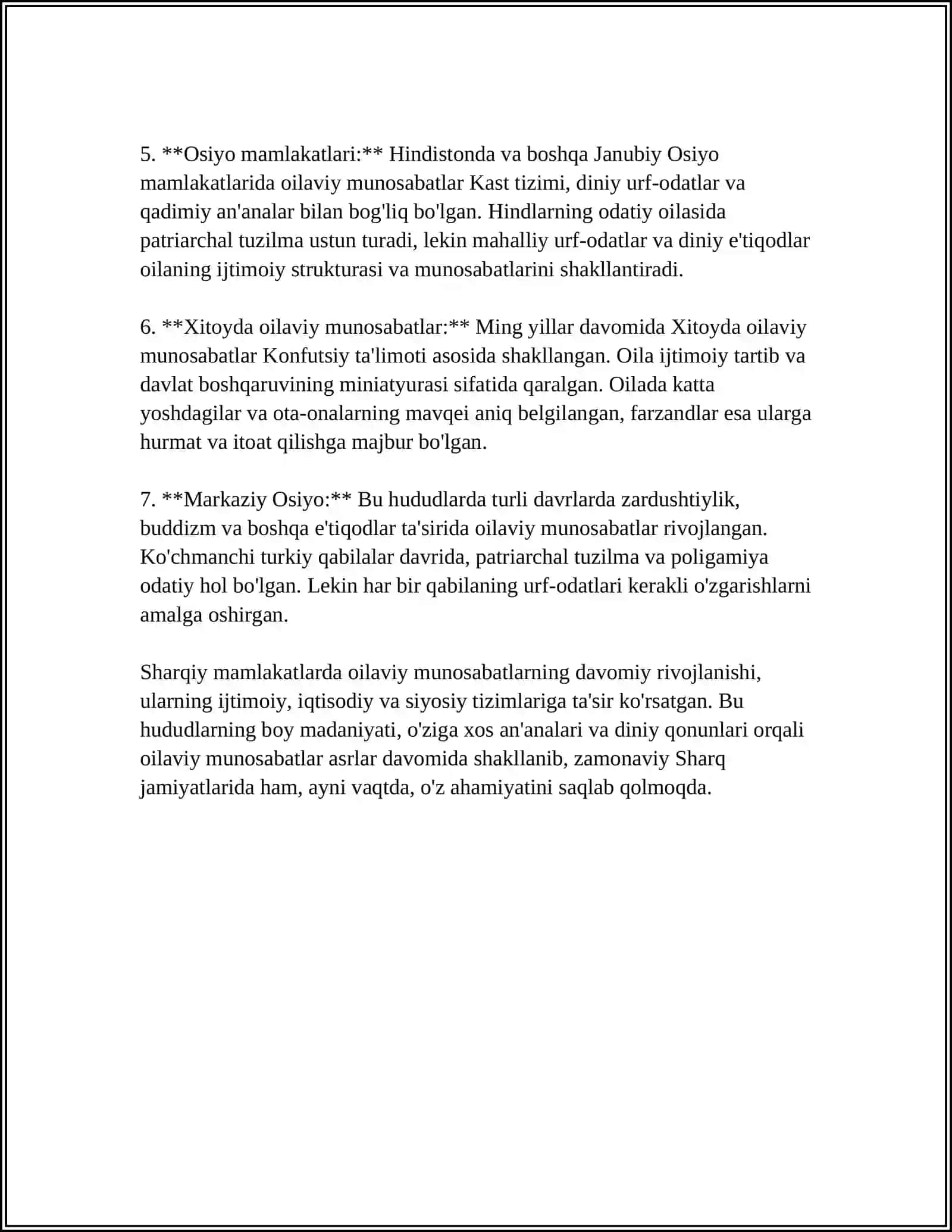 SHARQ MAMLAKATLARIDA OILAVIY MUNOSABATLAR TARIXI 4