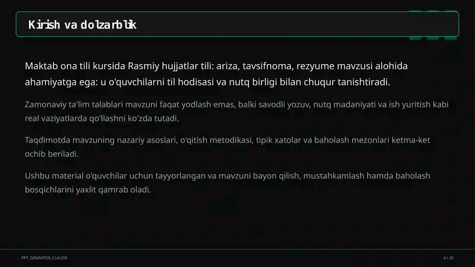 Rasmiy hujjatlar tili: ariza, tavsifnoma, rezyume (11-sinf) 4