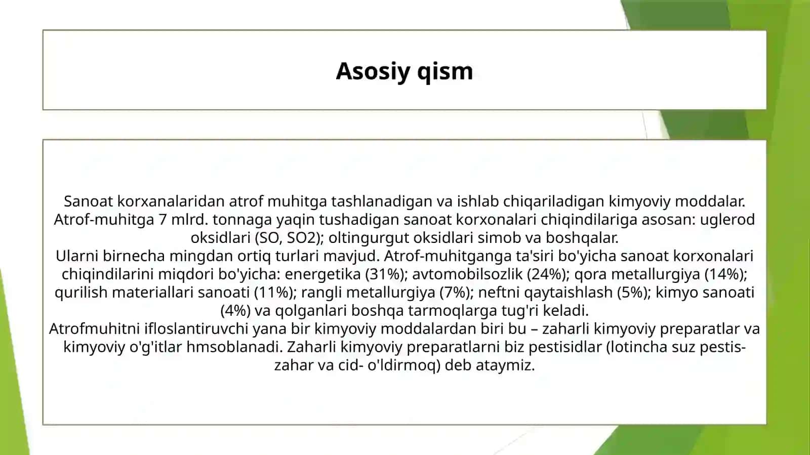 Sanoat korxonalaridan ajralib chiqadigan zararli gazlar miqdorini aniqlash 4