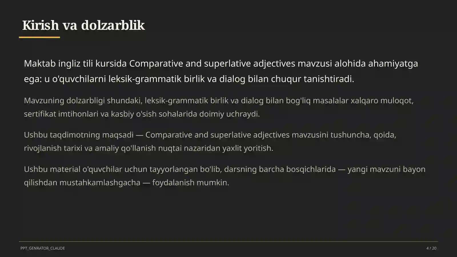 Comparative and superlative adjectives (6-sinf) 4