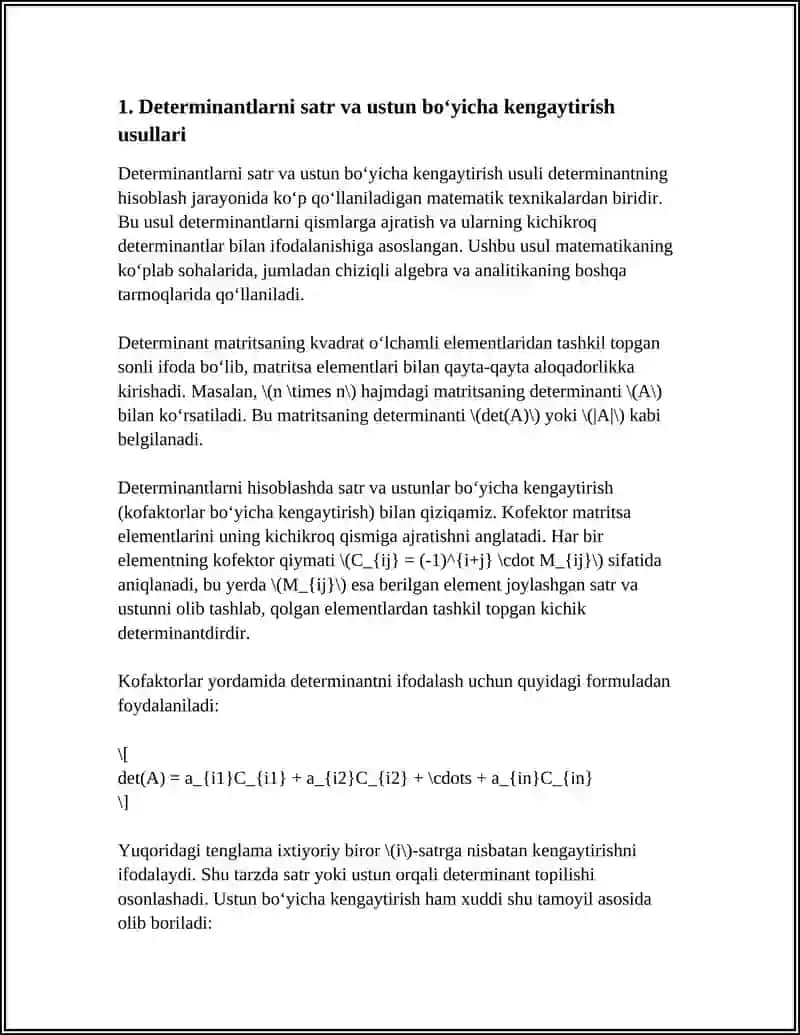 DETERMINANTLAR HISOBLASH USULLARI 4