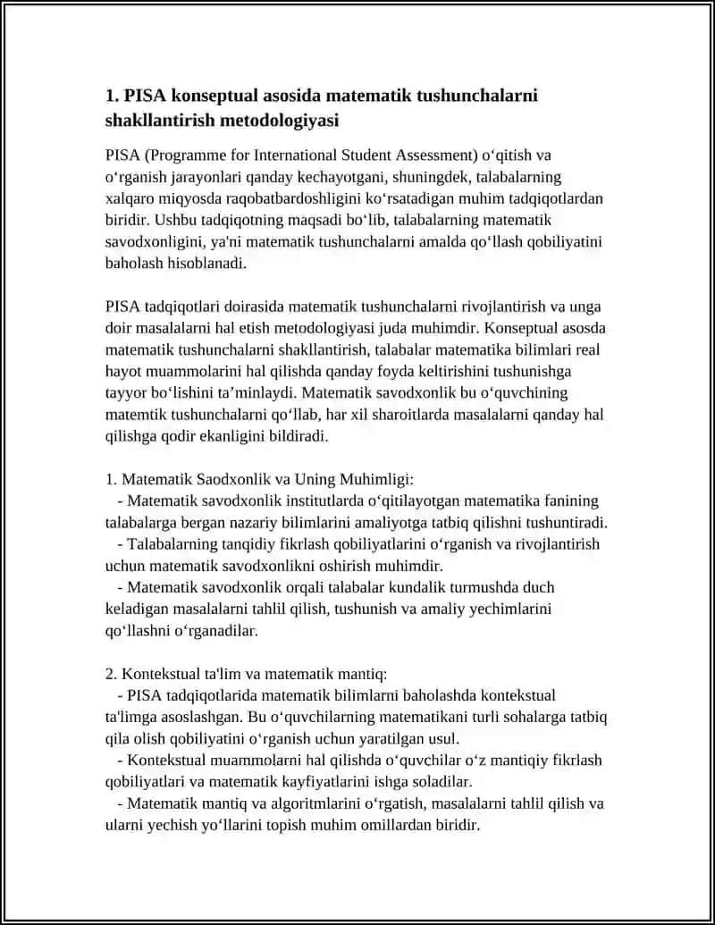 PISA TADQIQOTLARI DOIRASIDA MATEMATIK TUSHUNCHALARNI RIVOJLANTIRISH VA UNGA DOIR MASALALAR 4
