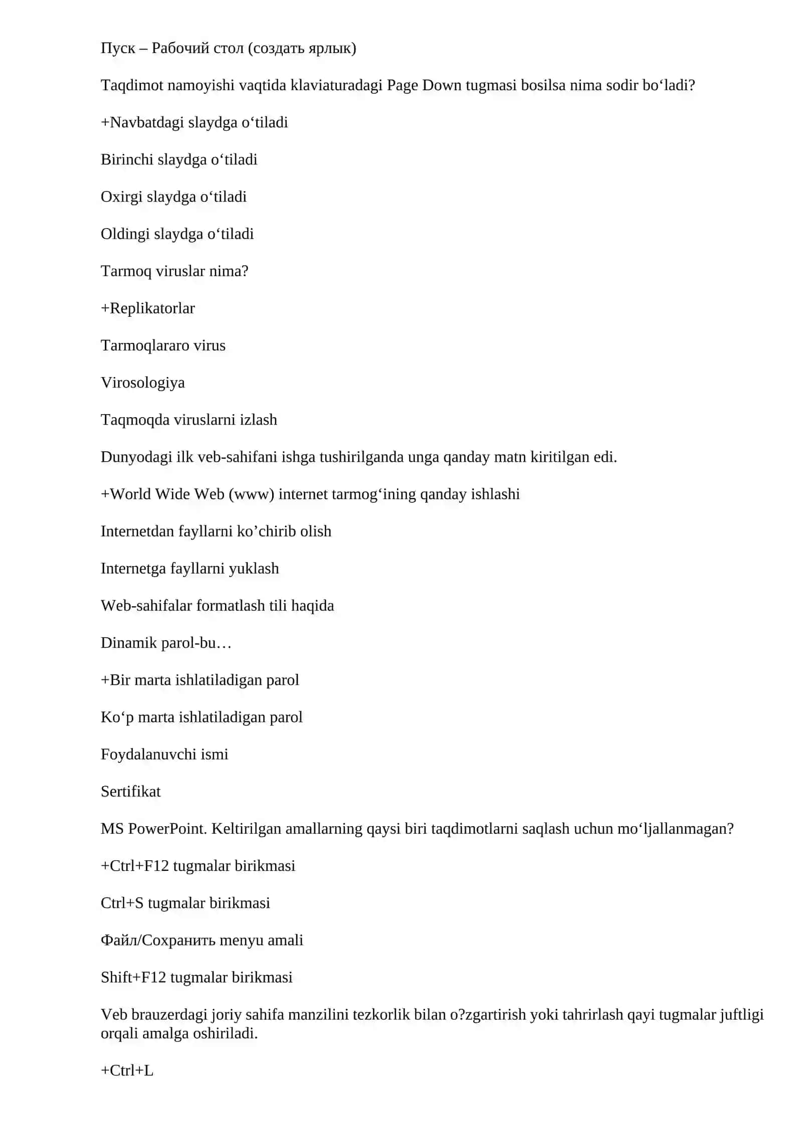 Axborot texnologiyalarini kasbiy faoliyatda qo'llash fanidan yakuniy nazorat testi javoblari 4