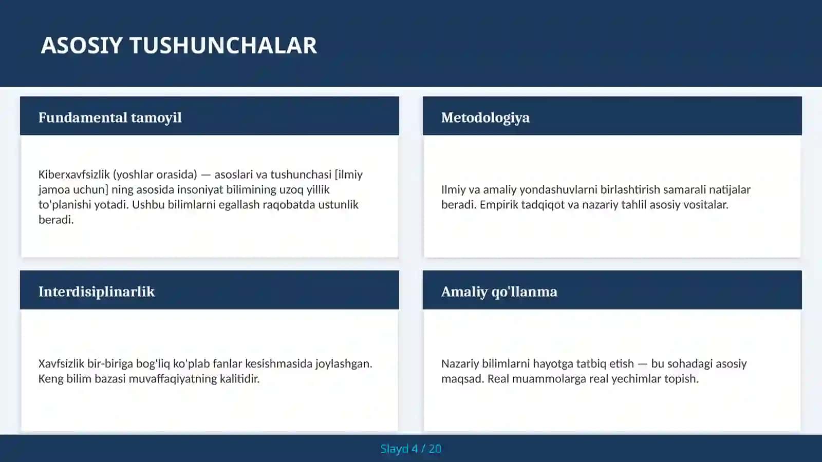 KIBERXAVFSIZLIK (YOSHLAR ORASIDA) — ASOSLARI VA TUSHUNCHASI [ILMIY JAMOA UCHUN] 4