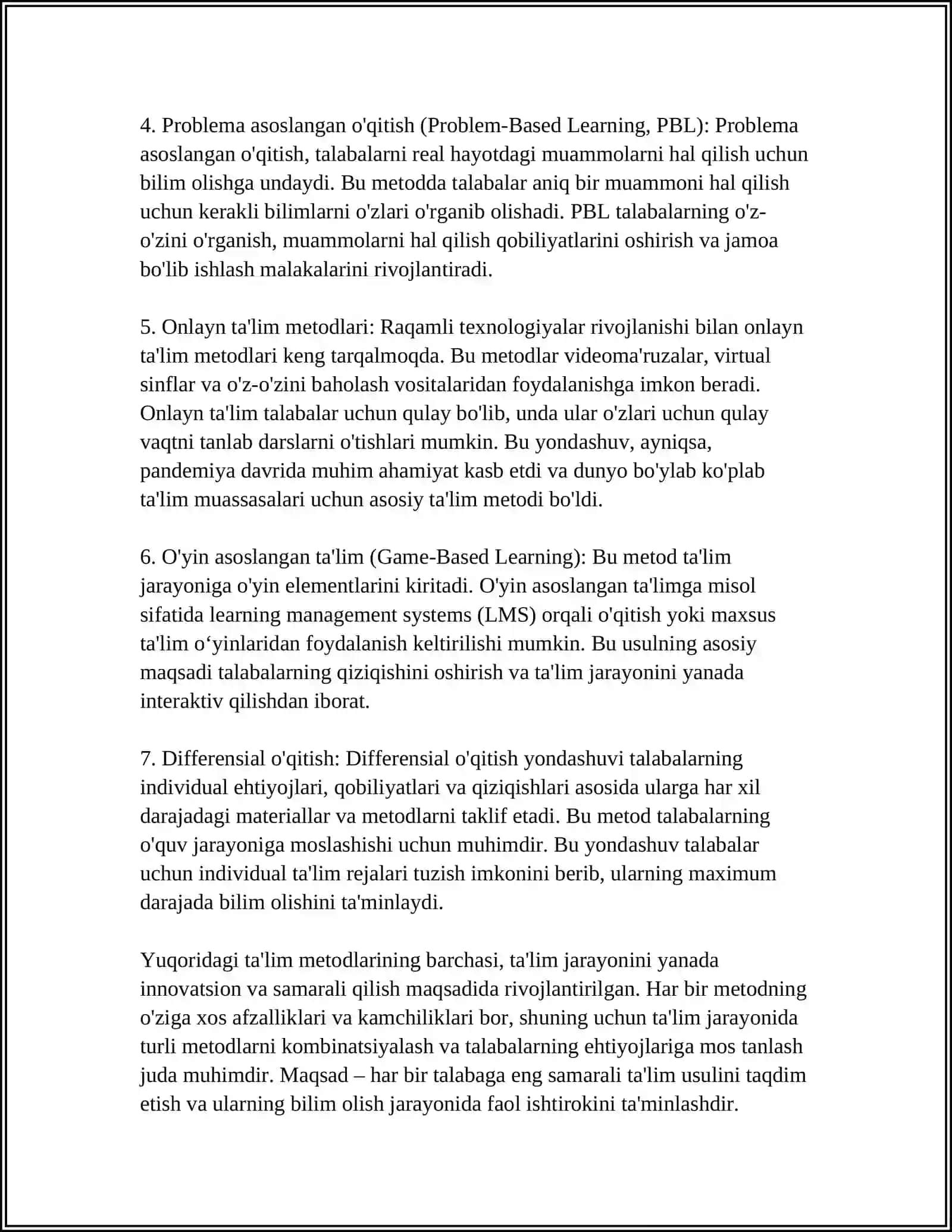 TA'LIM METODLARI VA VOSITALARI 4