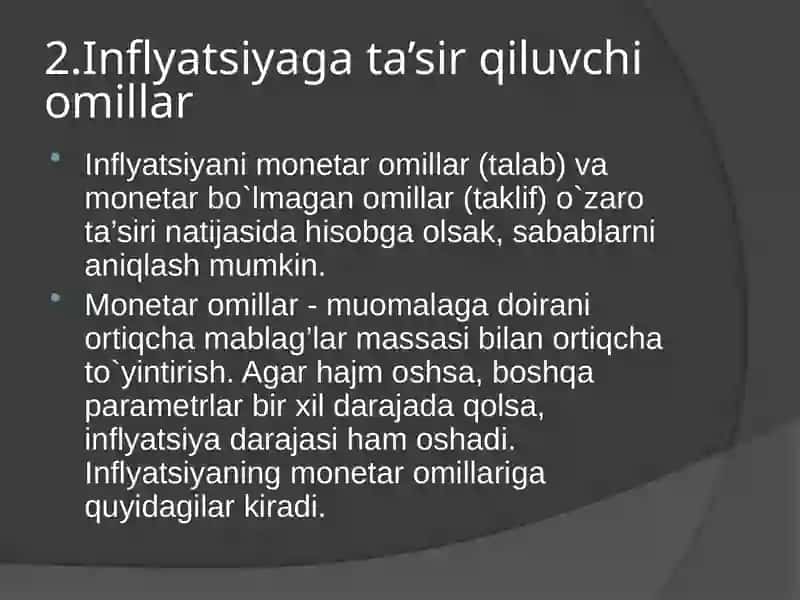 INFLYATSIYA VA UNING TURLARI. PULNING BARQARORLIGINI TA`MINLASH YO`LLARI 4