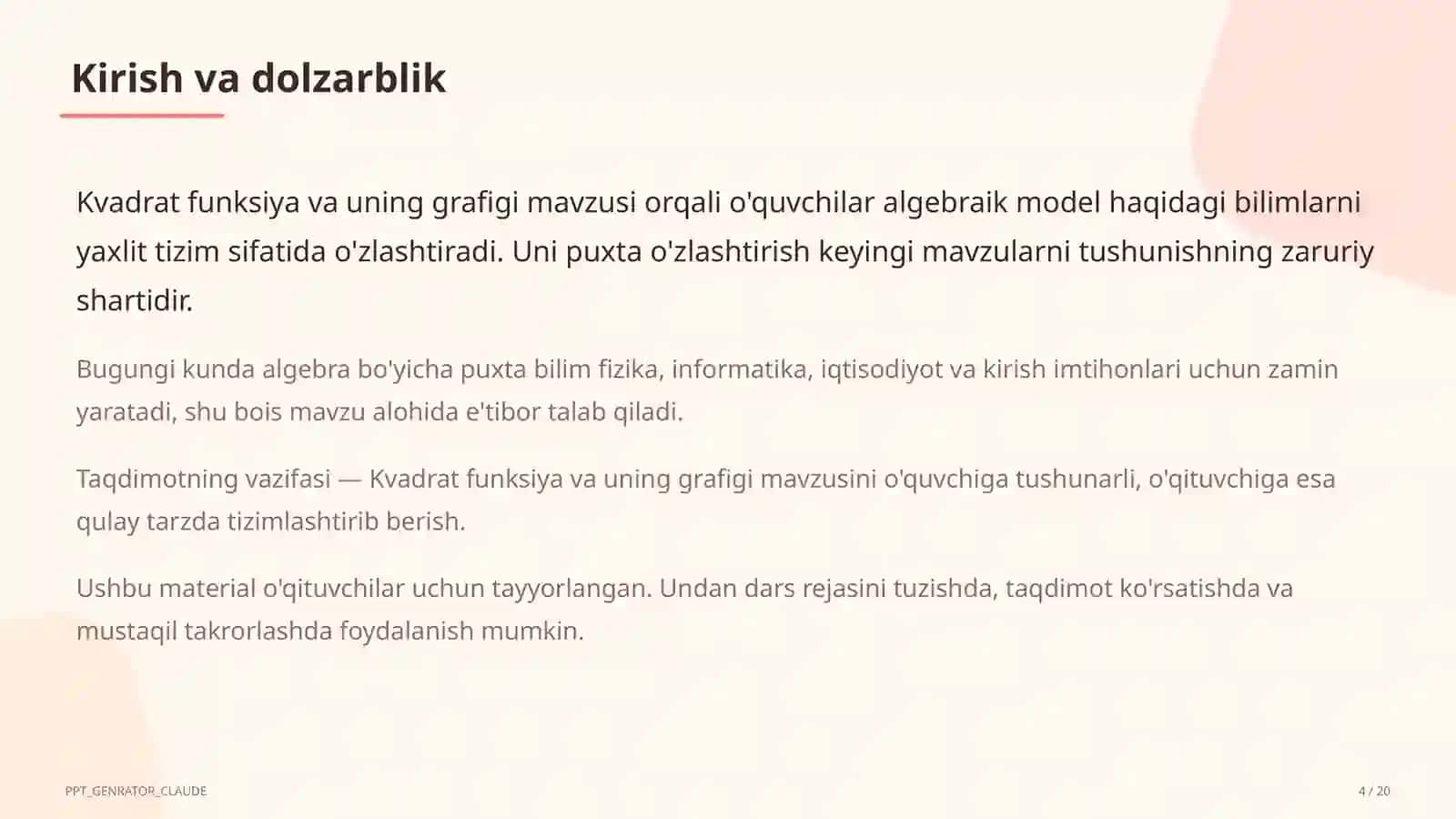 Kvadrat funksiya va uning grafigi (9-sinf) 4