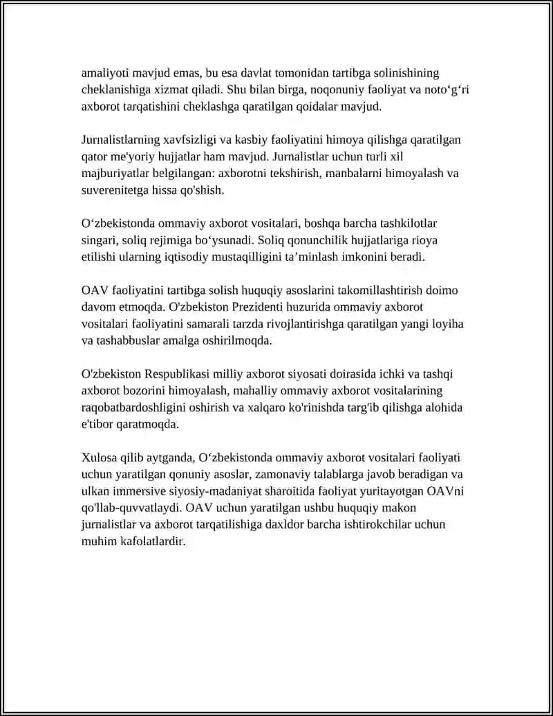 O'ZBEKISTON RESPUBLIKASIDA OMMAVIY AXBOROT VOSITALARINING FAOLIYATI 4